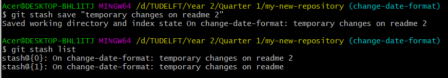 Stashing changes second time